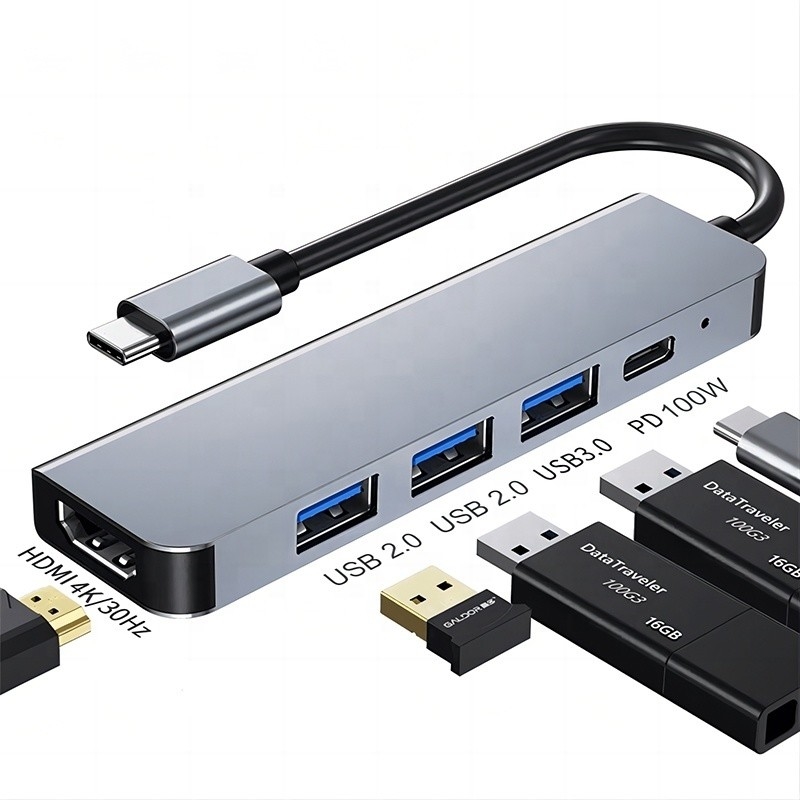 تخصيص 6 في 1 USB C Type-C Hub إلى 4K HDMI و USB 3.0 لـ Macbook OEM / ODM