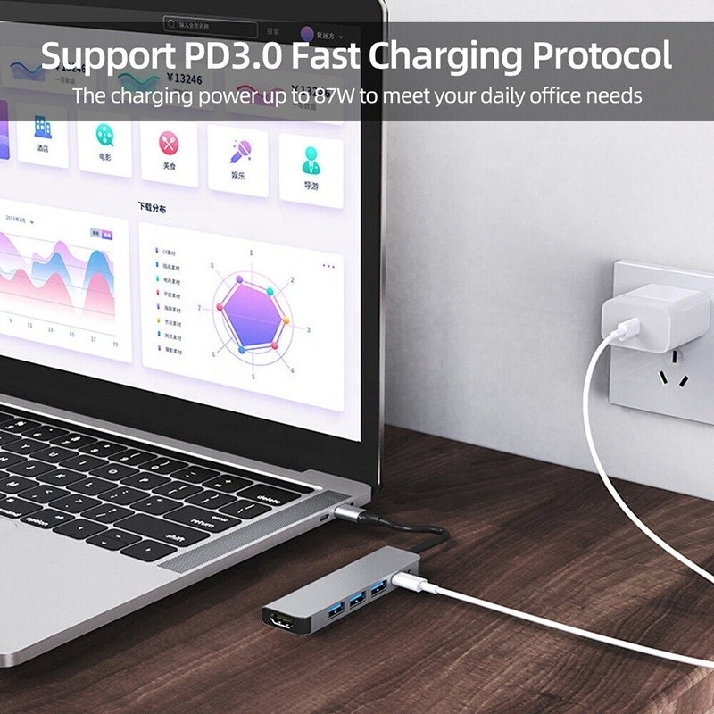 تخصيص 6 في 1 USB C Type-C Hub إلى 4K HDMI و USB 3.0 لـ Macbook OEM / ODM