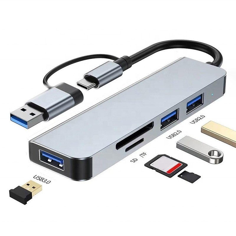 USB A/C مدخل USB 3.0 Type C Multiport Adapter Docking Station مع قارئ بطاقات SD/TF