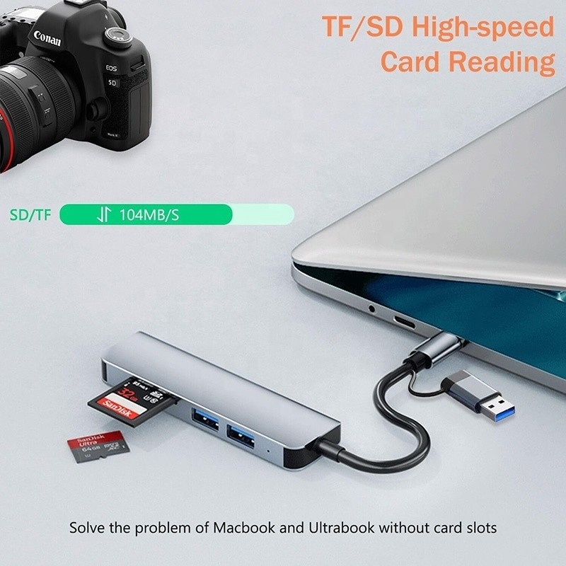 USB A/C مدخل USB 3.0 Type C Multiport Adapter Docking Station مع قارئ بطاقات SD/TF