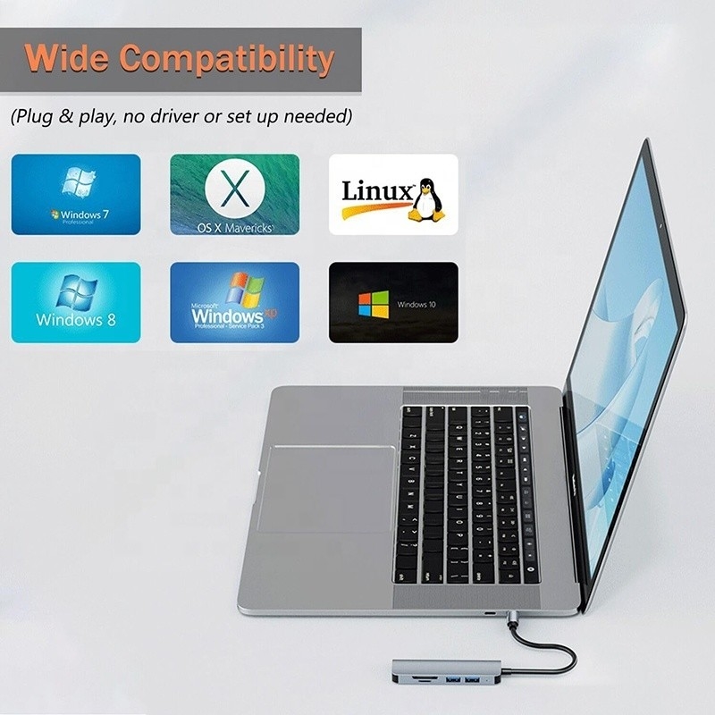 USB A/C مدخل USB 3.0 Type C Multiport Adapter Docking Station مع قارئ بطاقات SD/TF