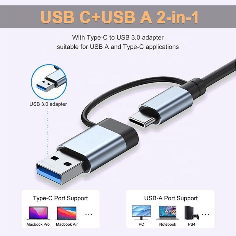 USB A/C مدخل USB 3.0 Type C Multiport Adapter Docking Station مع قارئ بطاقات SD/TF