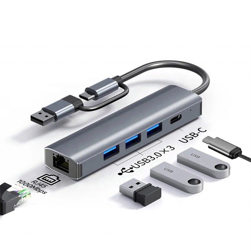 محطة توصيل USB C Hub مع واجهة USB 3.1 و RJ45 Gigabit Ethernet