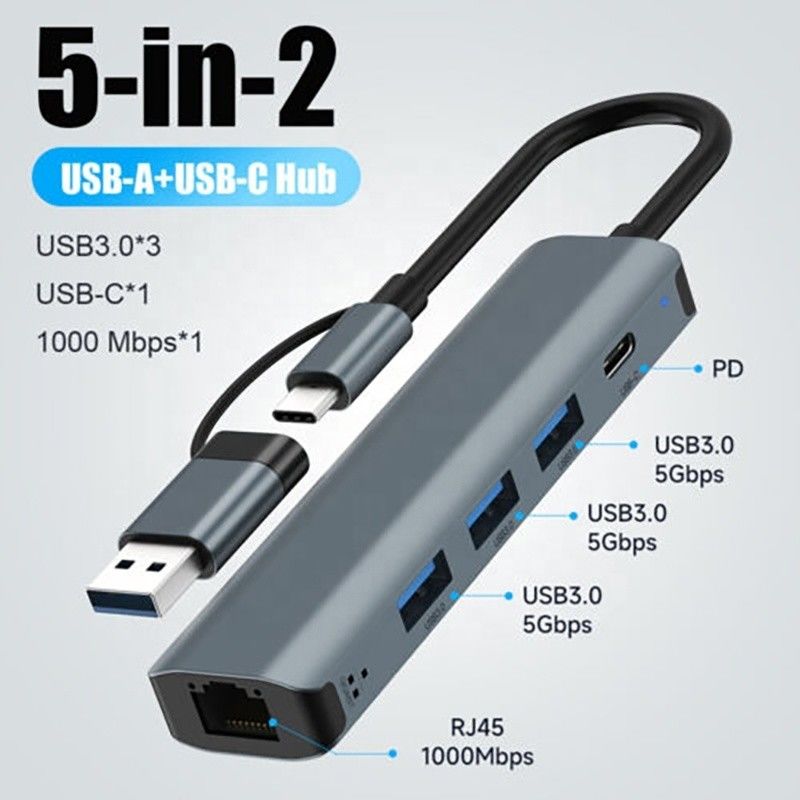 محطة توصيل USB C Hub مع واجهة USB 3.1 و RJ45 Gigabit Ethernet