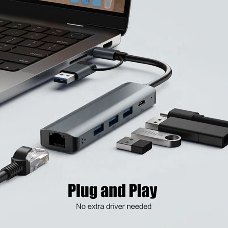 محطة توصيل USB C Hub مع واجهة USB 3.1 و RJ45 Gigabit Ethernet