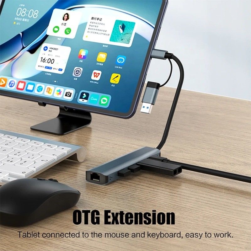 محطة توصيل USB C Hub مع واجهة USB 3.1 و RJ45 Gigabit Ethernet