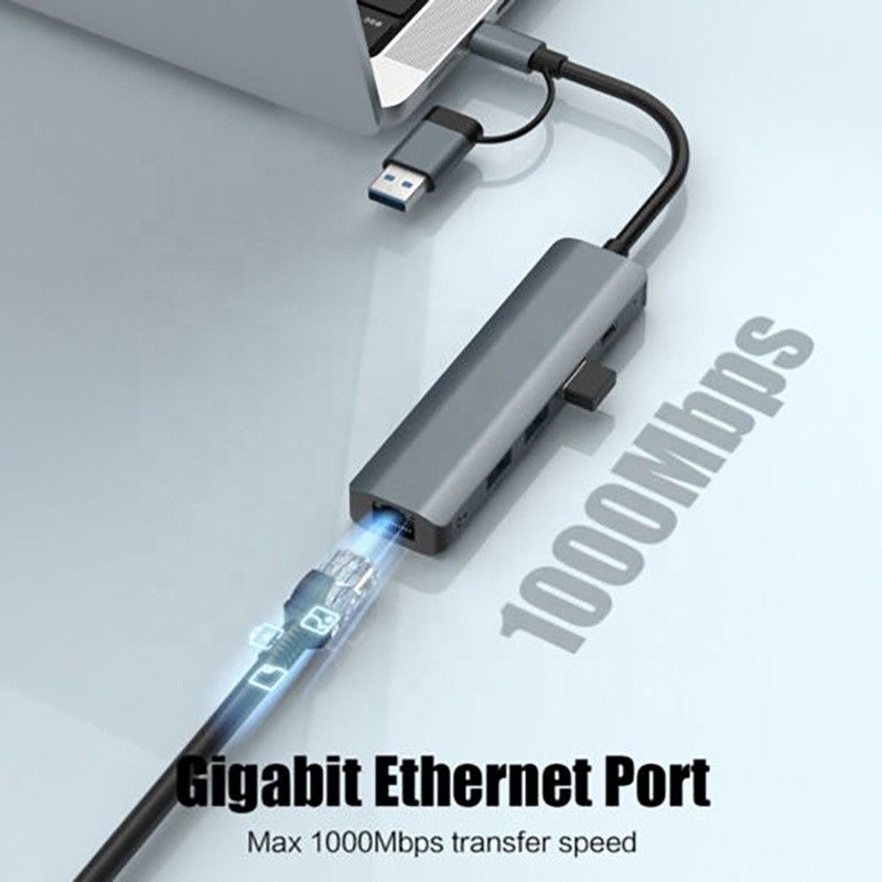 محطة توصيل USB C Hub مع واجهة USB 3.1 و RJ45 Gigabit Ethernet
