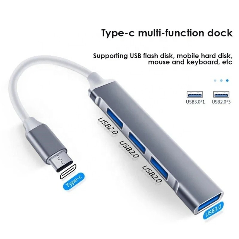 الألومنيوم 4 منفذ USB Type-C إلى USB 3.0 2.0 مركز البيانات لنقل البيانات عالية السرعة