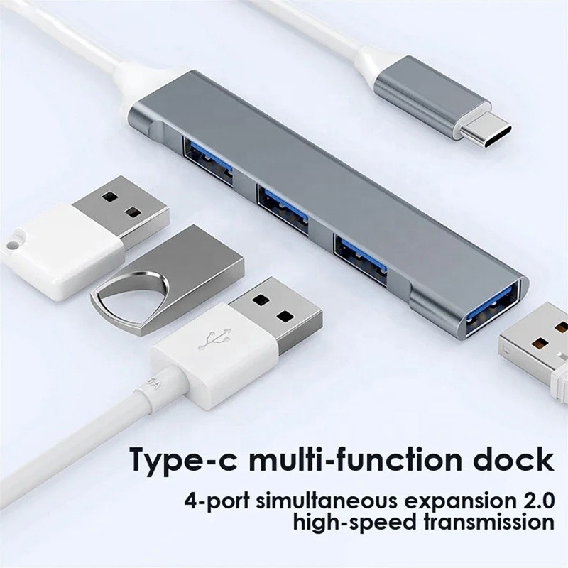 الألومنيوم 4 منفذ USB Type-C إلى USB 3.0 2.0 مركز البيانات لنقل البيانات عالية السرعة