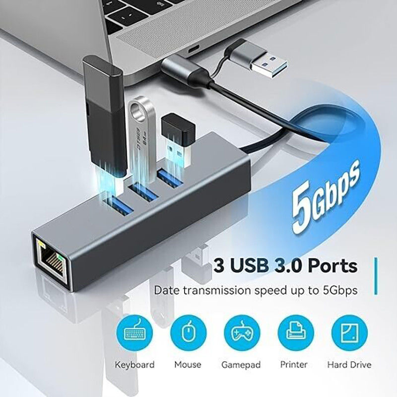 محول USB Type-C إلى Ethernet مع 14 منفذ USB 1000 Mbit / s Gigabit RJ45 LAN Hub