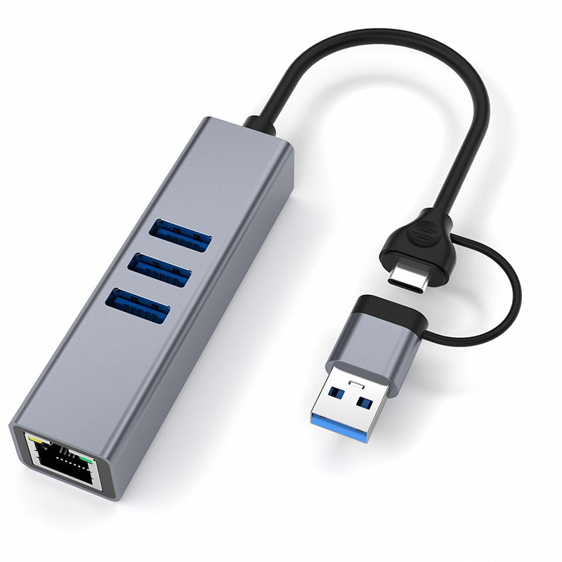 محور USB Type C LAN 6-in-2 USB C مع 3 منافذ USB 3.0 و RJ45 واجهة Gigabit LAN