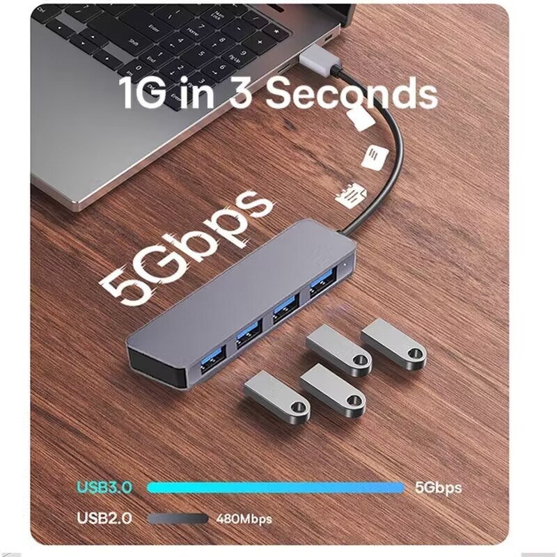 سرعة عالية 4 منفذ USB 3.0 HUB 5Gbps USB C المحمول مع محول الطاقة للكمبيوتر المحمول Mac