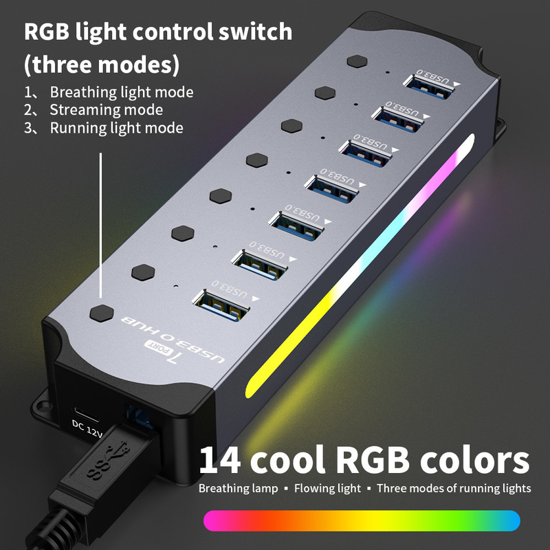 شعار مخصص يتم قبول السرعة USB 3.0 محور مع 7 منافذ وتصميم سبيكة الألومنيوم