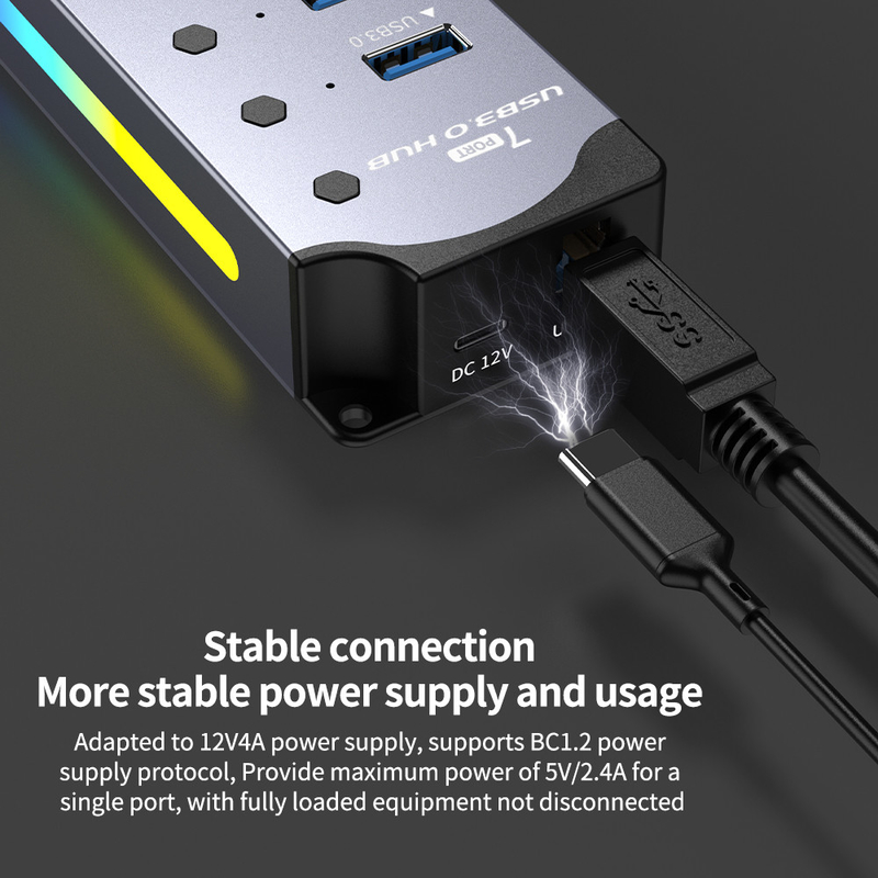 شعار مخصص يتم قبول السرعة USB 3.0 محور مع 7 منافذ وتصميم سبيكة الألومنيوم