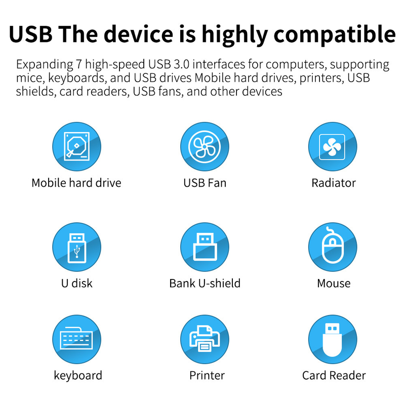 شعار مخصص يتم قبول السرعة USB 3.0 محور مع 7 منافذ وتصميم سبيكة الألومنيوم