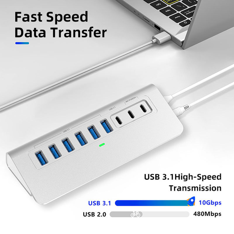 10 منافذ USB C Hub محمول USB C Hub نوع C إلى 4 منافذ USB A لجهاز كمبيوتر لوحي