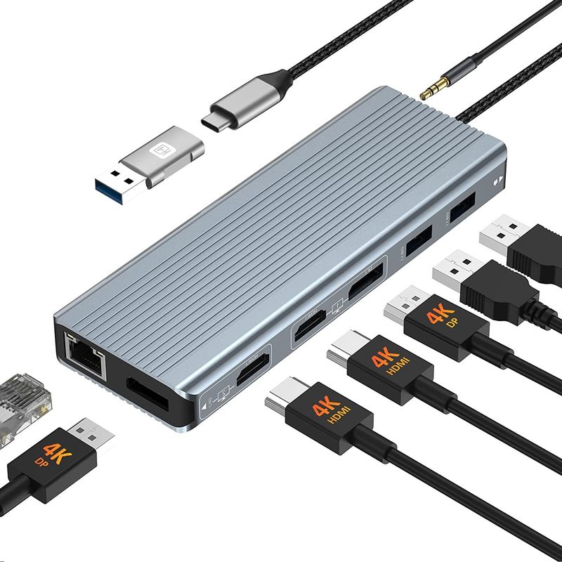 اتصال محسن 12 في 1 محطة رصيف USB C Type-C Hub Multiport مع HDMI مزدوج