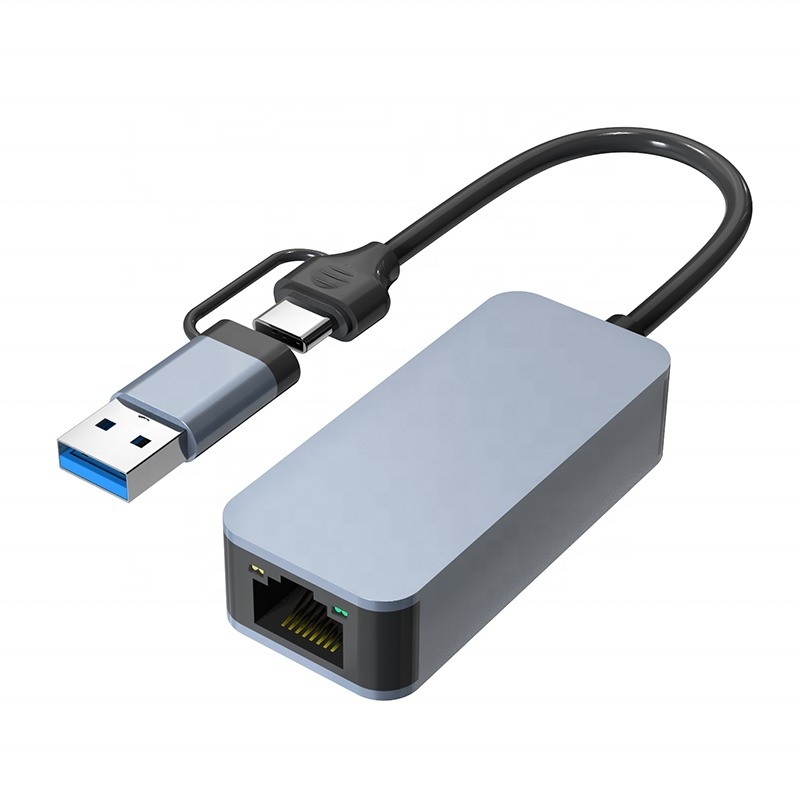 2 في 1 ألومنيوم USB 3.0 نوع C محول Ethernet للاتصال بالشبكة السريع والمستقر