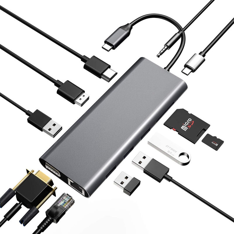 نوع C ذكر إلى HDMI مزدوج إناثي ثاندربولت 3 USB-C كابل محول متعدد الشاشات 4K 30Hz