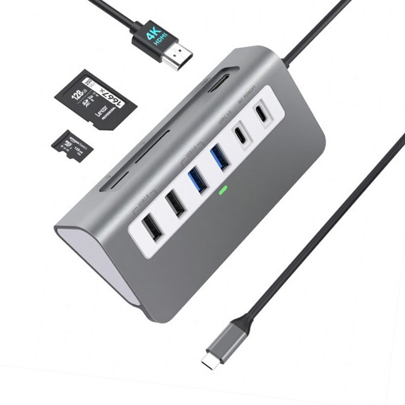 9 في 1 محطة توصيل محمولة للحاسوب المحمول مع قارئ بطاقة SD HDMI 4K