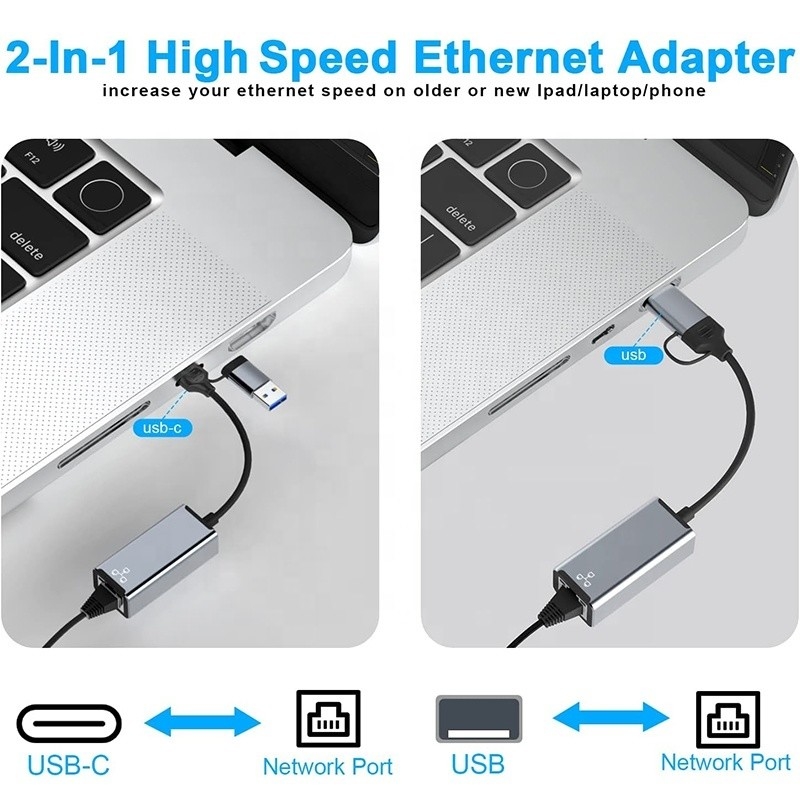 محول USB C Type-C إلى RJ45 Ethernet Gigabit Lan لأجهزة الكمبيوتر المحمولة ذات الطلب الكبير