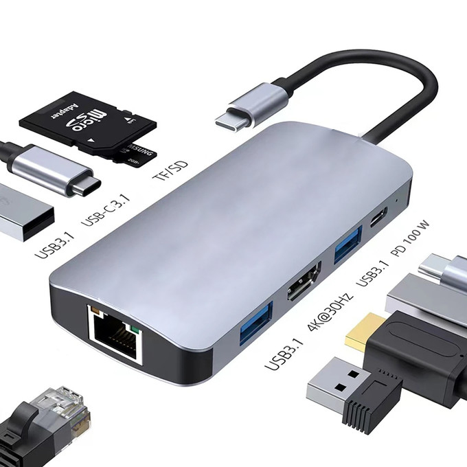 4K HDMI 9 في 1 محور USB-C مع محطة توصيل USB 3.1 متعددة الموانئ محول Mac Notebook