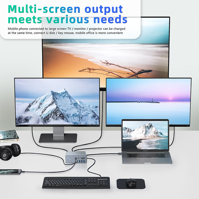 دعم متعدد الشاشات محطة توصيل USB-C و Displaylink IC ثورة في كفاءة عملك مع منافذ 8K HDMI