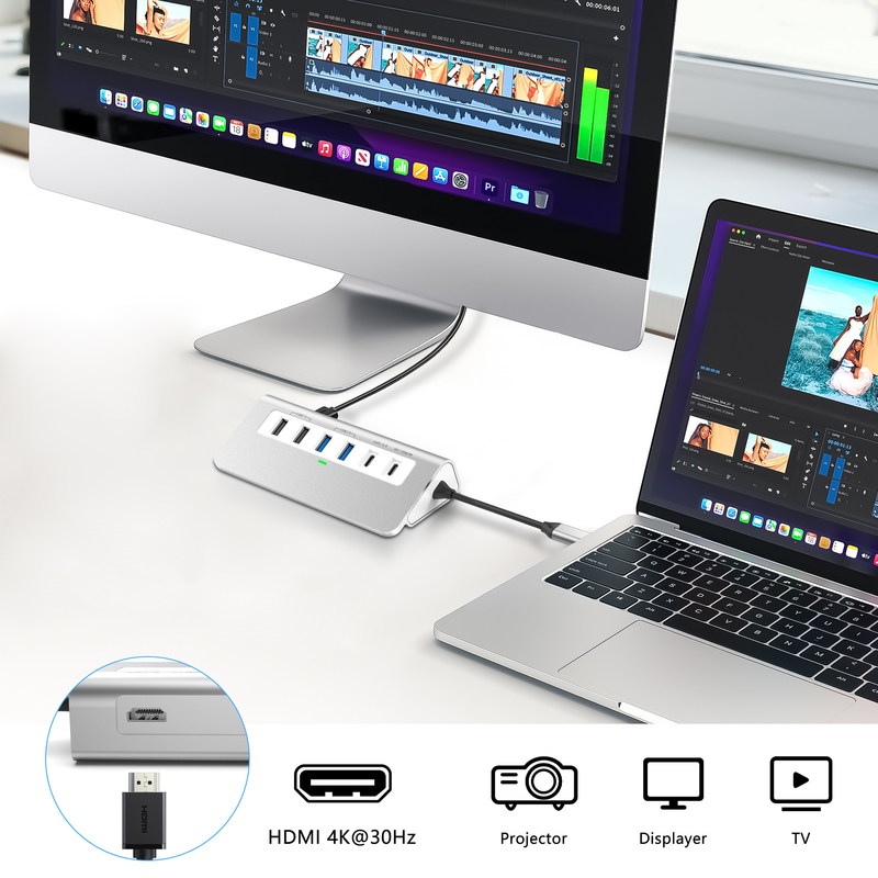 ميزات إضافية محطة توصيل 9 في 1 USB-C مع دليل المستخدم والتصميم المدمج