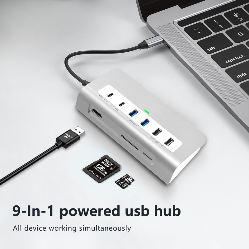 ميزات إضافية محطة توصيل 9 في 1 USB-C مع دليل المستخدم والتصميم المدمج