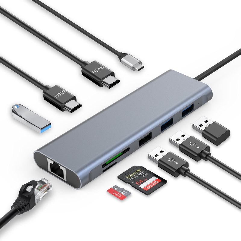 نوع C USB Multi Port Hub مكيّف USB Type-C يحتوي على منافذ USB 3.0 و RU6A-H2