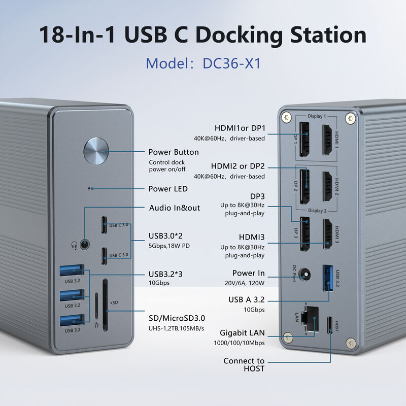 DC36-X1 MST Laptop Docking Station With 60Hz Display Support And Up To 10Gbps